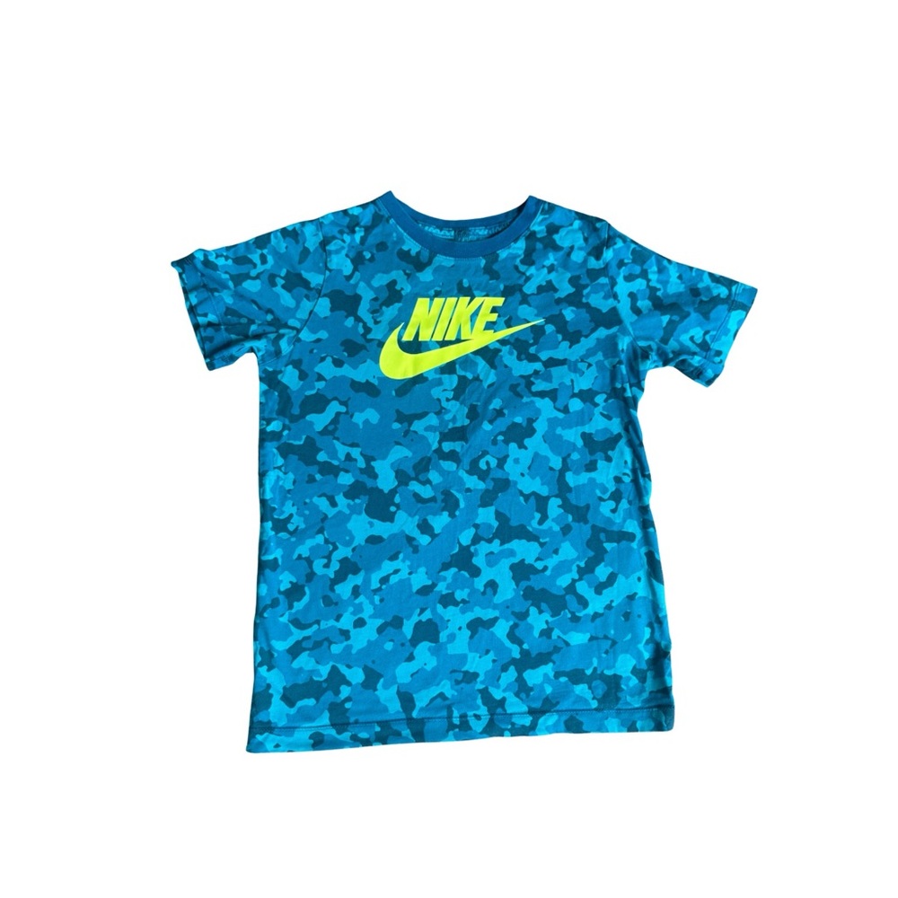 Nike Boys’ Blue Camo Logo Tee – Size Large